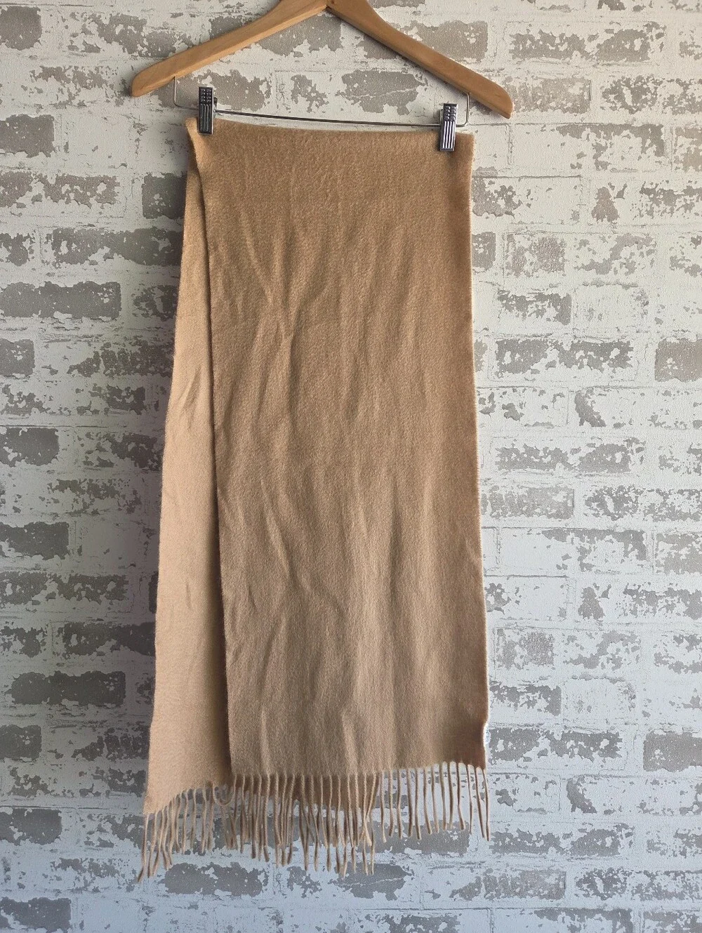 Portolano 100% Cashmere Scarf Camel Tan Fringe Soft Winter Accessory